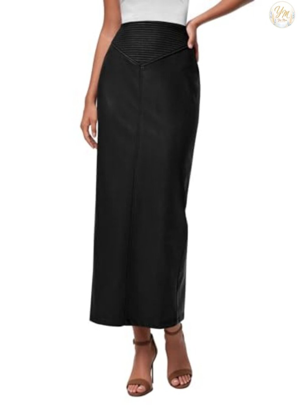 Faux Leather High Waisted Maxi Skirt Back Slit Pencil Skirt